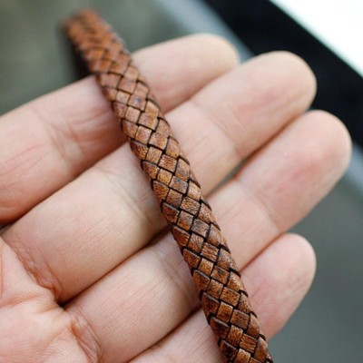 Flach geflochtenes Lederband 10x5mm Rotbraun echtes Leder stabil 1m - DIY Armba