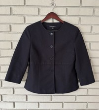 Brooks Brothers Navy Blazer Womens 4 Cotton Four-Button 3/4 Sleeve