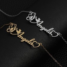 Personalized Name Necklace Butterfly Heart Pendant Custom Initial Jewelry Gift