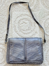 Vintage Eel Skin Clutch/Shoulder bag  Silver Grey  3 compartment interior