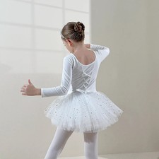 Long Sleeve Ballet Leotards Dance Dresses Outfit Ballerina with Glitter Skirt