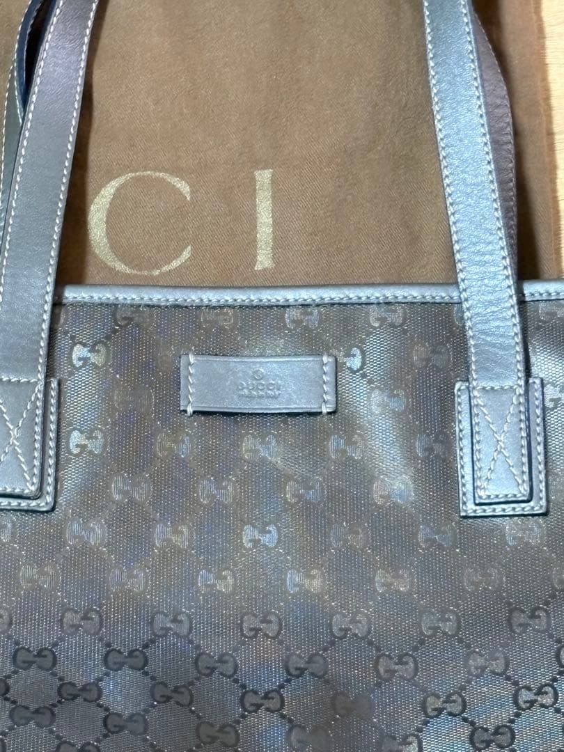 GUCCI GG Pattern Small Tote Bag PVC Khaki Authentic Excellent Condition thumbnail 2