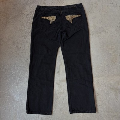 Robin s Jeans Long Flap Studded Black Denim Straight D5851BRNSNAKE Motor 42x32