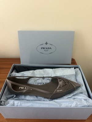 NEW PRADA Satin Cut-Out Ballet Flats Pointed Toe Gray EU 38.5 US 8