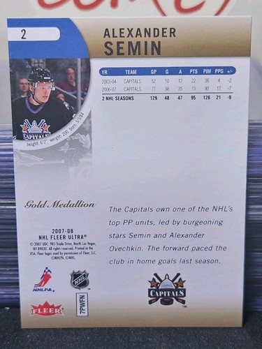 07-08 Fleer Ultra Alexander Semin 🌕🌕🌕 Gold Medallion Variant - Picture 2 of 2
