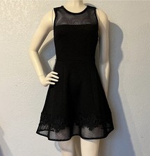 Express Little Black Mini Dress Sz 0 Mesh Lace Panel Bodycon Holiday Party Glam