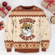 Howdy Santa Cowboy Christmas Sweater Western Funny Holiday Ugly Xmas Unisex