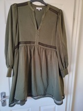 La Redoute Size 20 Dress Khaki Green Boho Festival Long Sleeve Cut Out Detail 