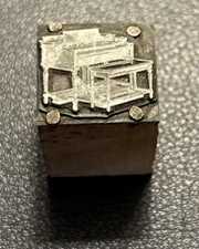 organ and bench  -- vintage letterpress printing block