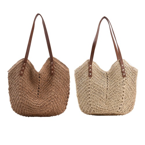 Women Hand Woven Large Shoulder Shopping Bag Bohemian Straw Beach Tote Handbags
