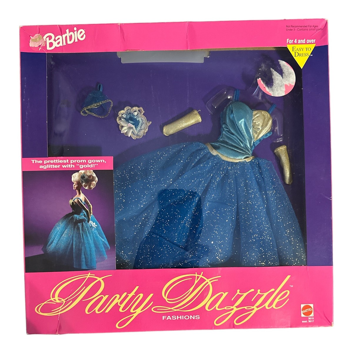 VTG BARBIE PARTY DAZZLE FASHIONs Blue Gold GOWN Sparkle Glitter BRAND NEW