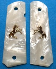 Colt 1911 Grips White Pearl with Gold Horse Full Size 1911 Etc