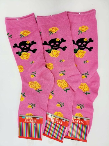 Yelete, 3 Pair Skull Floral Socks. Color Pink Size 9-11. NEW. - Picture 6 of 7