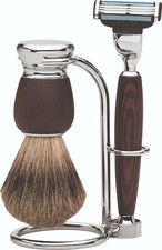 Shaving Set Milano Wenge Wood Badger Shaving Brush Shaver Erbe Solingen Germany