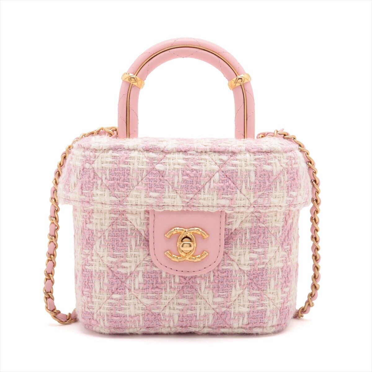 Chanel Matelasse Tweed Chain Shoulder Bag Vanity Pink Gold Chanel Matelasse Tweed Chain Shoulder Bag Vanity Pink Gold