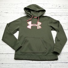 Under Armour Hoodie Womens Medium Green Pink Camo Fleece Hooded Sweatshirt