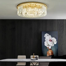 23.6" Modern Chandelier Crystal Ceiling Fixture Pendant Flush Mount Ceiling Lamp