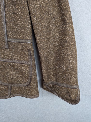 Ellen Tracy Blazer Jacket Brown Speckled Tweed Wool Alpaca Faux Leather Trim 12 - Picture 3 of 12