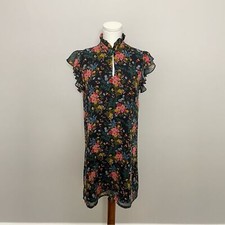 Madewell No. 6 Beacon Dress 100 Silk Ruffle Collar Flutter Sleeve Floral Black