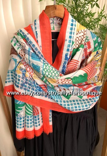 Sallys Cashmere Ring Scarf Wrap Shawl Geometric Print Soft Thin Delicate 78"*39" - Picture 3 of 29