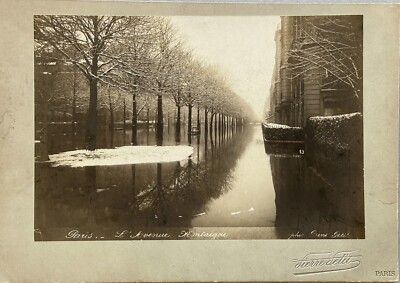 FRANCE PARIS L Avenue Montaigne Überschwemmt 1910 Foto Pierre Petit Vintage