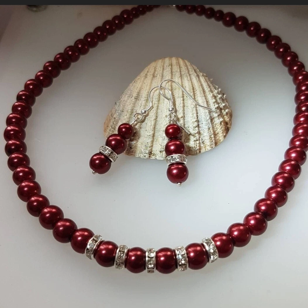 Burgundy pearl sale necklace