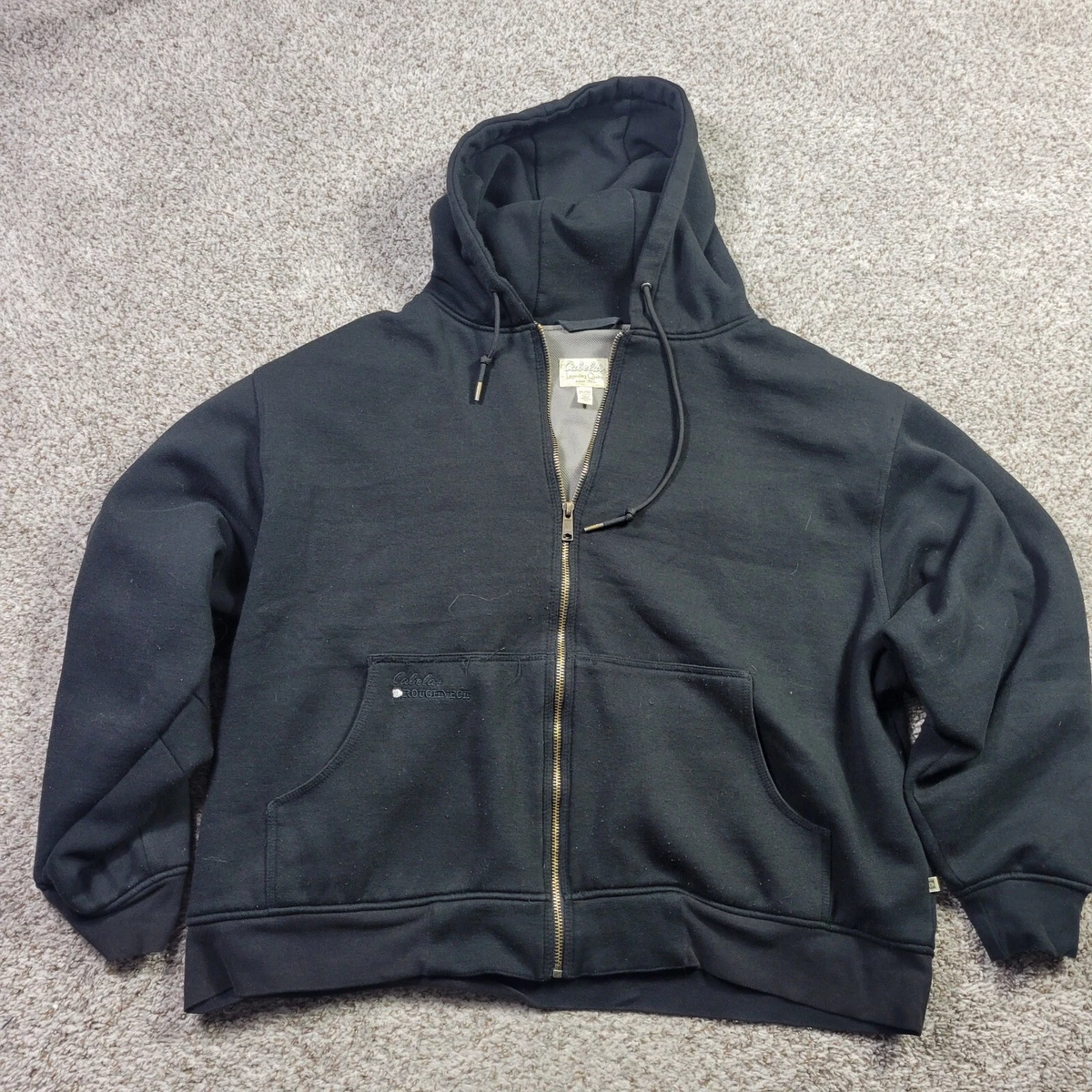 Cabelas Roughneck Hooded Jacket Mens 3XL Black Full Zip Heavy Outdoors