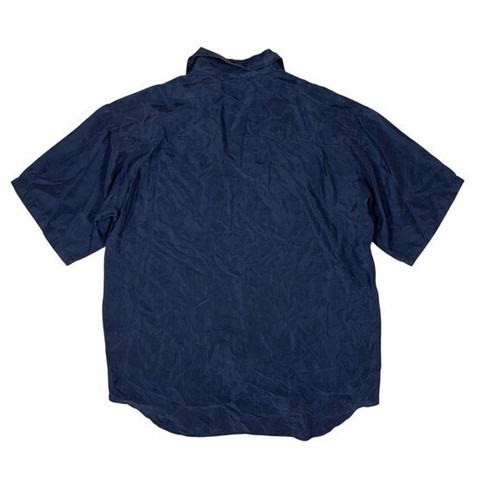 Silk Society Navy Short Sleeve Button Up Shirt Medium 100 Percent Silk Soft - Picture 3 of 3
