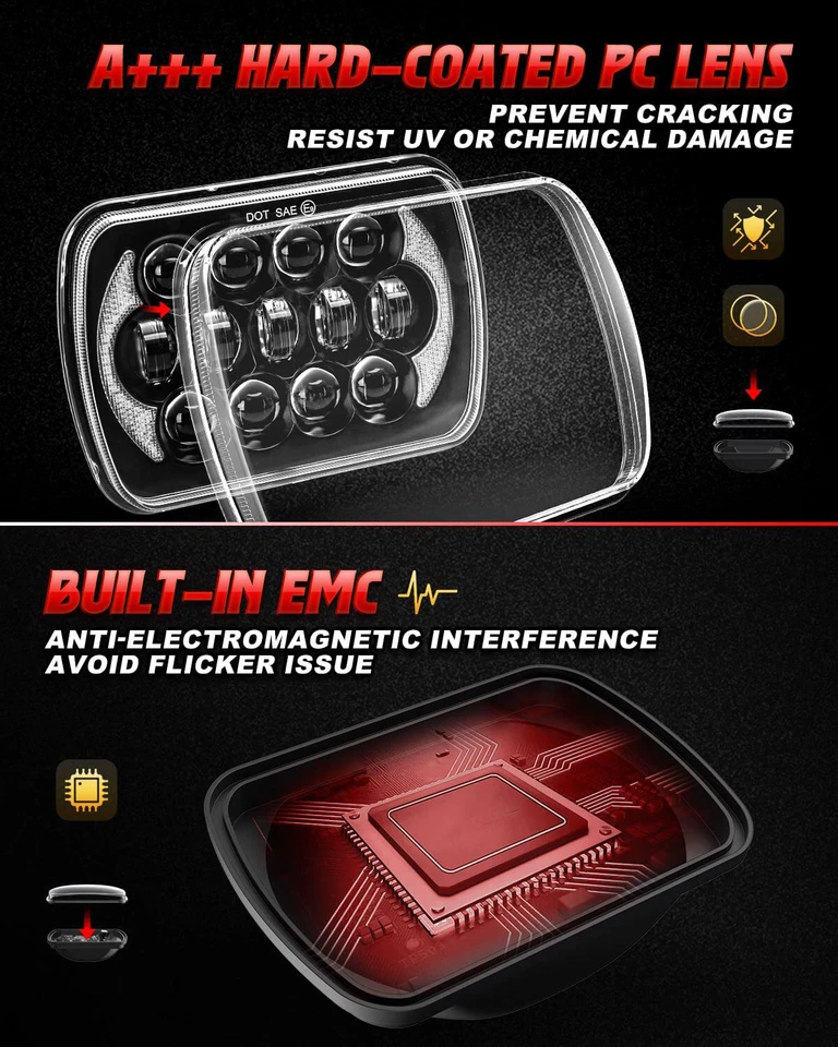 2pcs 5X7" 7X6 LED Headlight Hi-Lo Fit Chevy El Camino 1978-1981 Malibu LUV Truck - Image 4 of 4