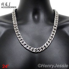 24"MEN 316 L Stainless Steel 14x4mm Silver Cuban Curb Link Chain Necklace N15