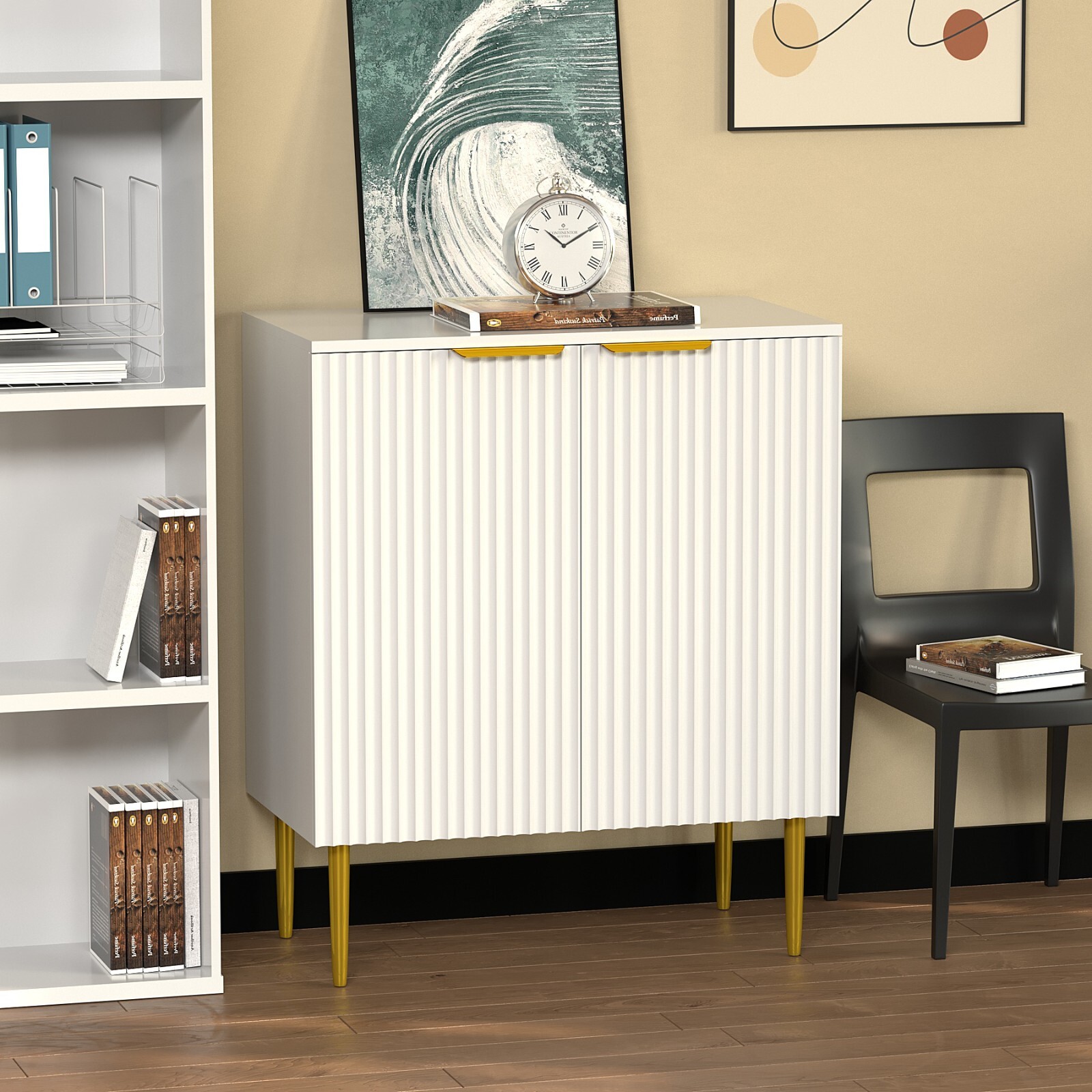 Wooden Fluted Sideboard Buffet Accent Cabinet Cupboard Storage Home Doors Legs