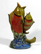 Vintage Majolica Ceramic Koi Carp Fish Vase 12.75"
