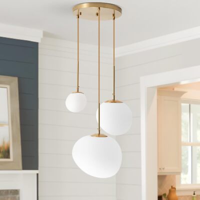 Mid Century 3-Light Milk Frosted Glass Chandeliers Modern Gold Pendant Light
