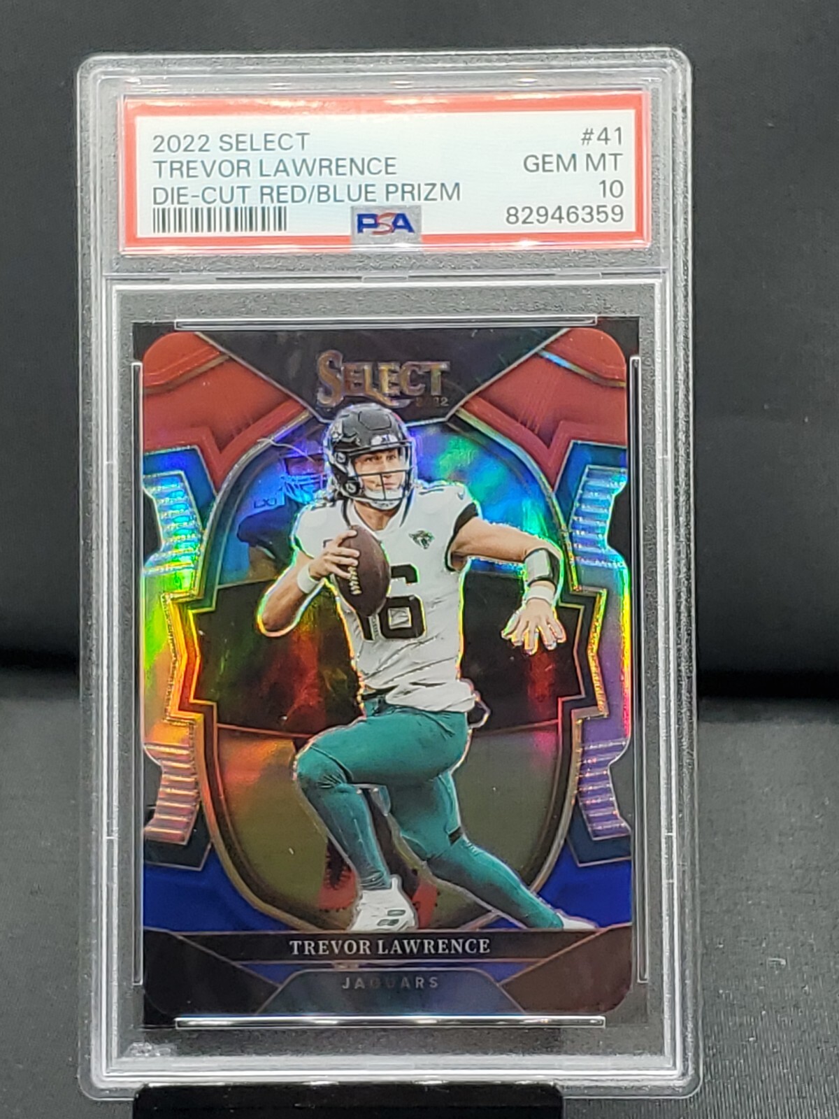 2022 SELECT #41 TREVOR LAWRENCE DIE-CUT RED/BLUE PRIZM GEM MINT PSA 10 JAGUARS