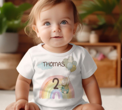 Personalisiertes Geburtstag Ballon Bär Design Kinder T-Shirt, Kleinkind Oberteil T-Shirts