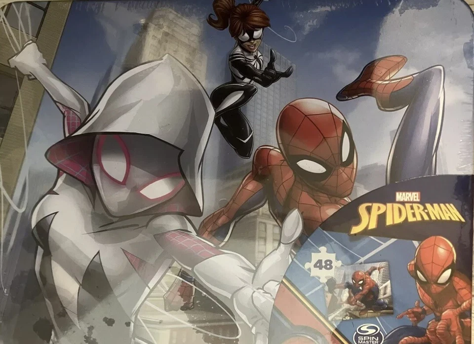Marvel Spiderman 48 Piece Puzzle in Tin Lunchbox, Red, Blue, White New Sealed - Image 2 of 3