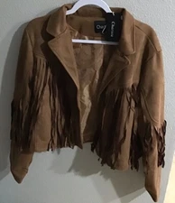Women's Chic Cropped  Fringe Faux Suede Moto Jacket - Chartou Size XXL NWT