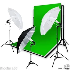 Linco 5'x10' Black White Green Chroma Key Backdrop Kit Photo Umbrella Light Kit
