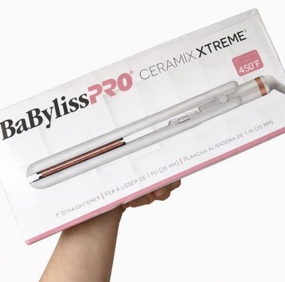 BaBylissPRO Ceramix Xtreme 1-inch hair straightener in white and gold.