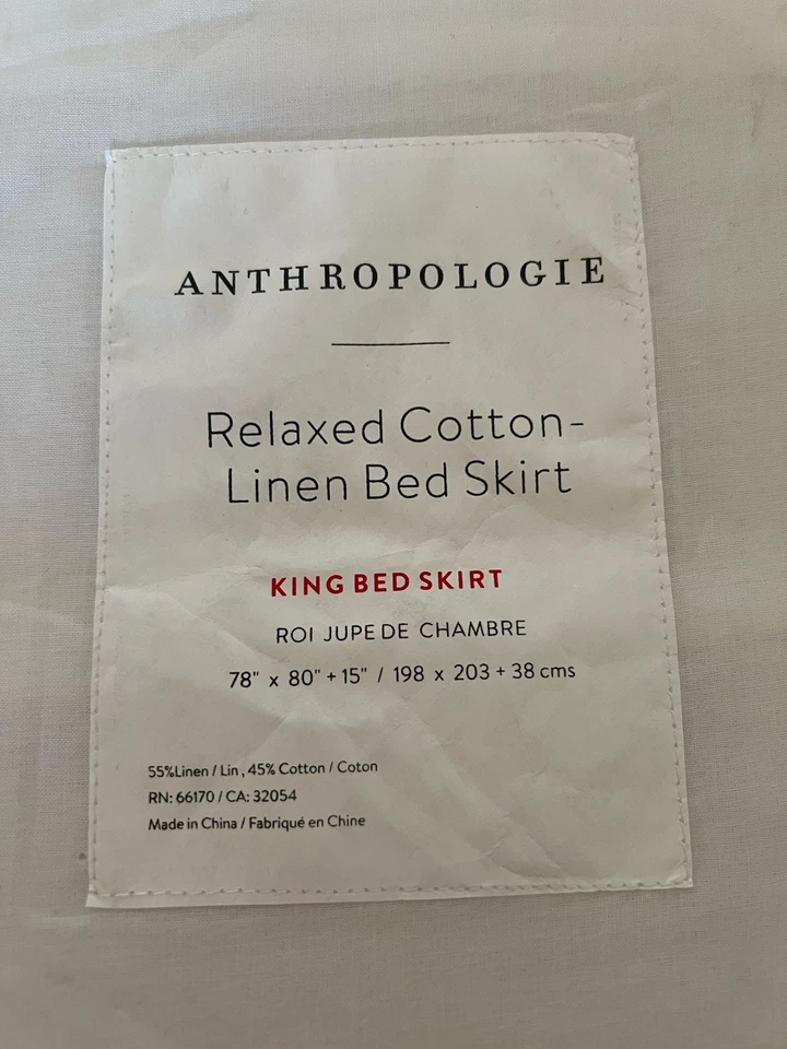 Anthropologie NUEVA Falda Cama King Algodón Sólido Lino Blanca ROI JUPE DE CHAMBRE Foto 2 de 2