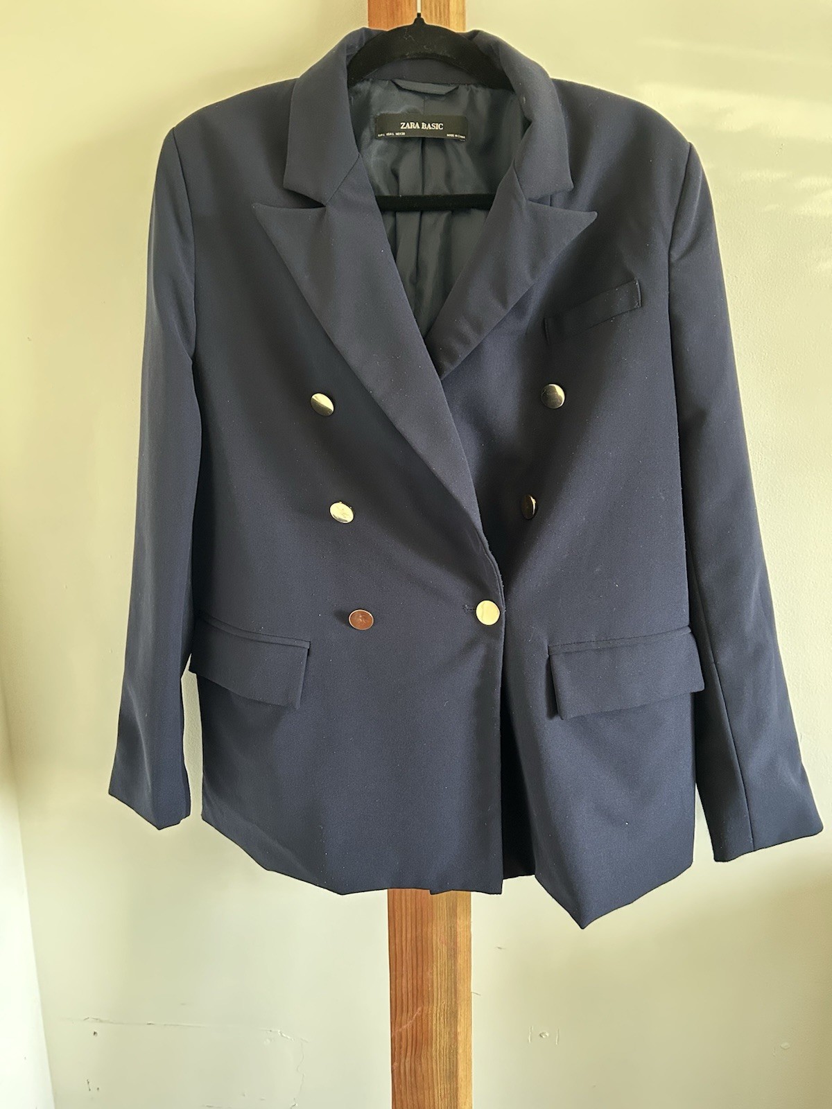 ZARA BASIC Women's Navy Double-Breasted Blazer Go… - image 1