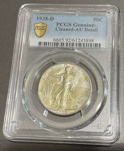 1938-D Walking Liberty Half Dollar ~ PCGS ~ Cleaned AU Detail