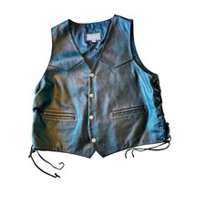 Wilson Leather Vintage motorcycle biker Eagle vest with Harley Davison patch XL