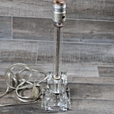 VTG Clear Glass With Etched Floral Pattern Boudoir Table Lamp 13.75" Tall Works