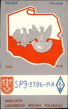 QSL radio card SP9-3786KA 1985 Zabrze Poland Tomasz Knebloch Crest; Eagles