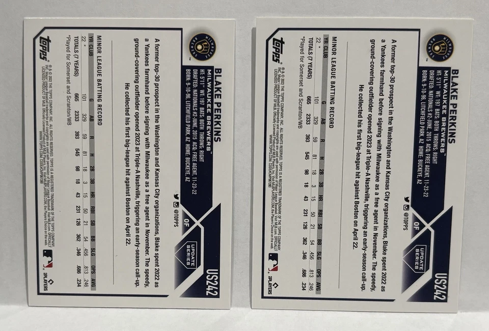 2023 Topps Update Series Blake Perkins #US242 Silver Crackle Foilboard RC + Base - Image 4 of 4