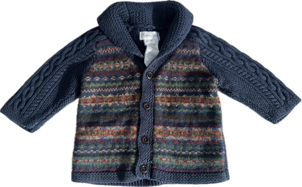 Polo Infant - Cárdigan Tejido 9 Mo Ralph Lauren Fair Isle - Adorable Cálido Vacaciones Foto 2 de 4