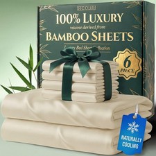 100 Viscose Derived from Bamboo Sheets Queen Size - Luxury 6 Pc Naturally Co...