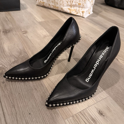 Alexander Wang Black Leather Studded Pointed Toe Slip-On Pumps, US 8