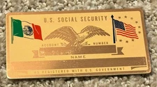 VINTAGE Metal FLAG OF MEXICO Social Security ID Blank Card Perma Products RARE!